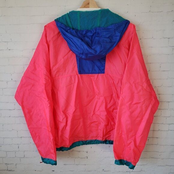 Columbia VTG Nylon Windbreaker Mens Size L Hot Pink Radial Sleeve 1/2 Zip Jacket - Picture 6 of 9